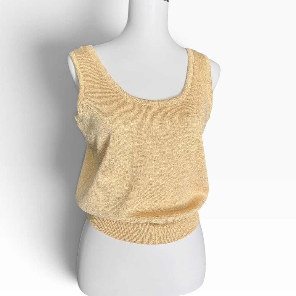 Vintage 90s St John Basics Gold Metallic Knit Tank Shell Top M Made Italy